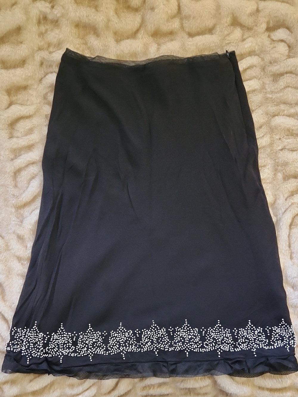 The Limited Black Midi Slip Skirt with Beaded Hem